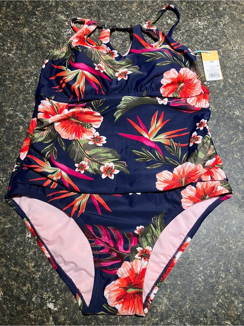 Kona Sol tropical flower One-Piece Swimsuit 14 women’s